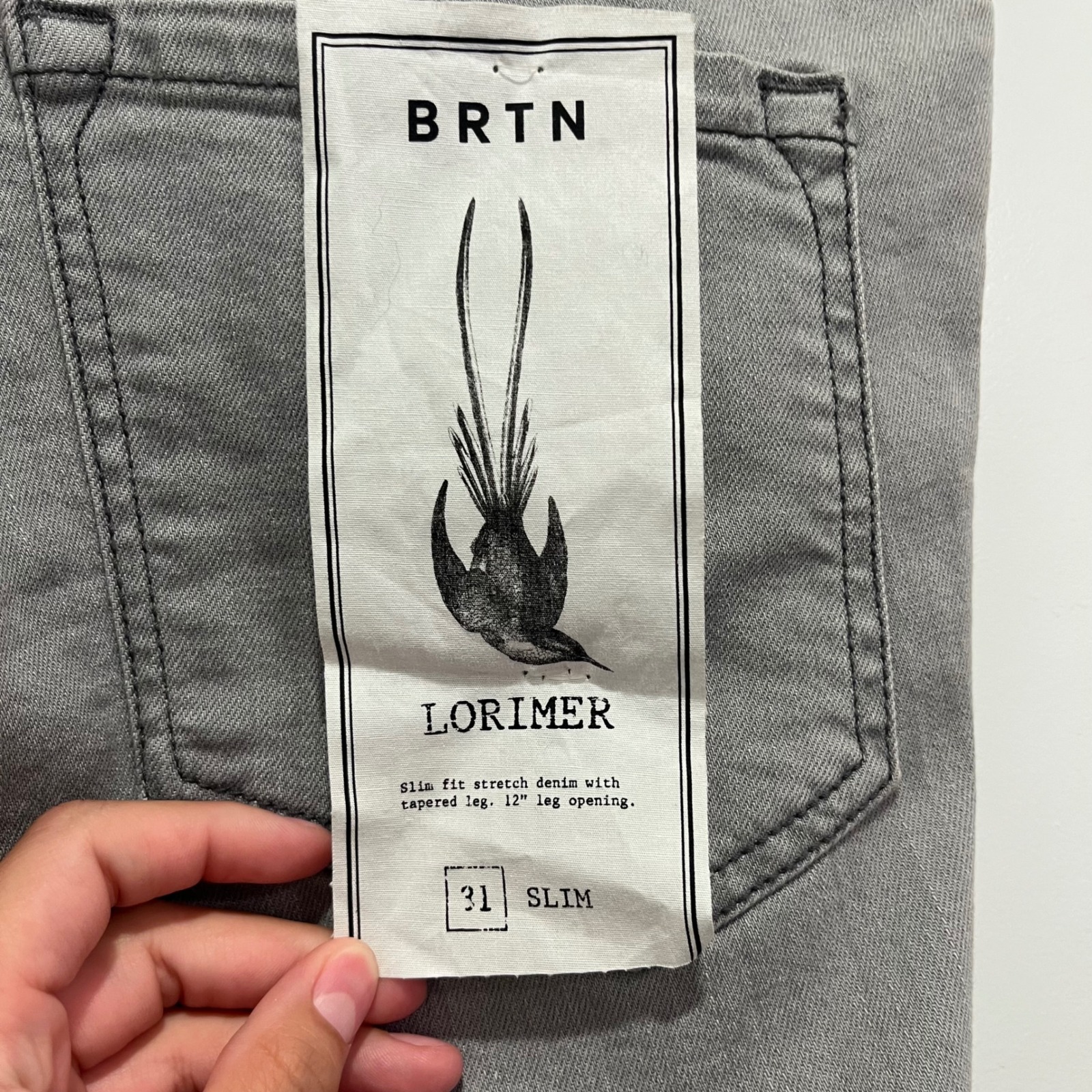 Burton Brtn Lorimer Slim Fit Tapered Stretch Denim Grey Jeans 31 Slim Nwt — image 4 of 7
